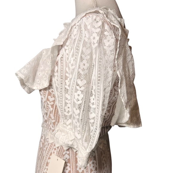 For‎ Love & Lemons White Lace Lovebird Mini Dress Size Large Pockets Flirty NWT - Picture 5 of 16